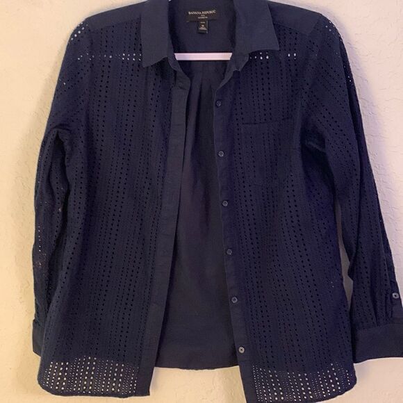 BANANA REPUBLIC Navy Blue , Long Sleeves, Buttons Front Shirt, Size M - Picture 1 of 9
